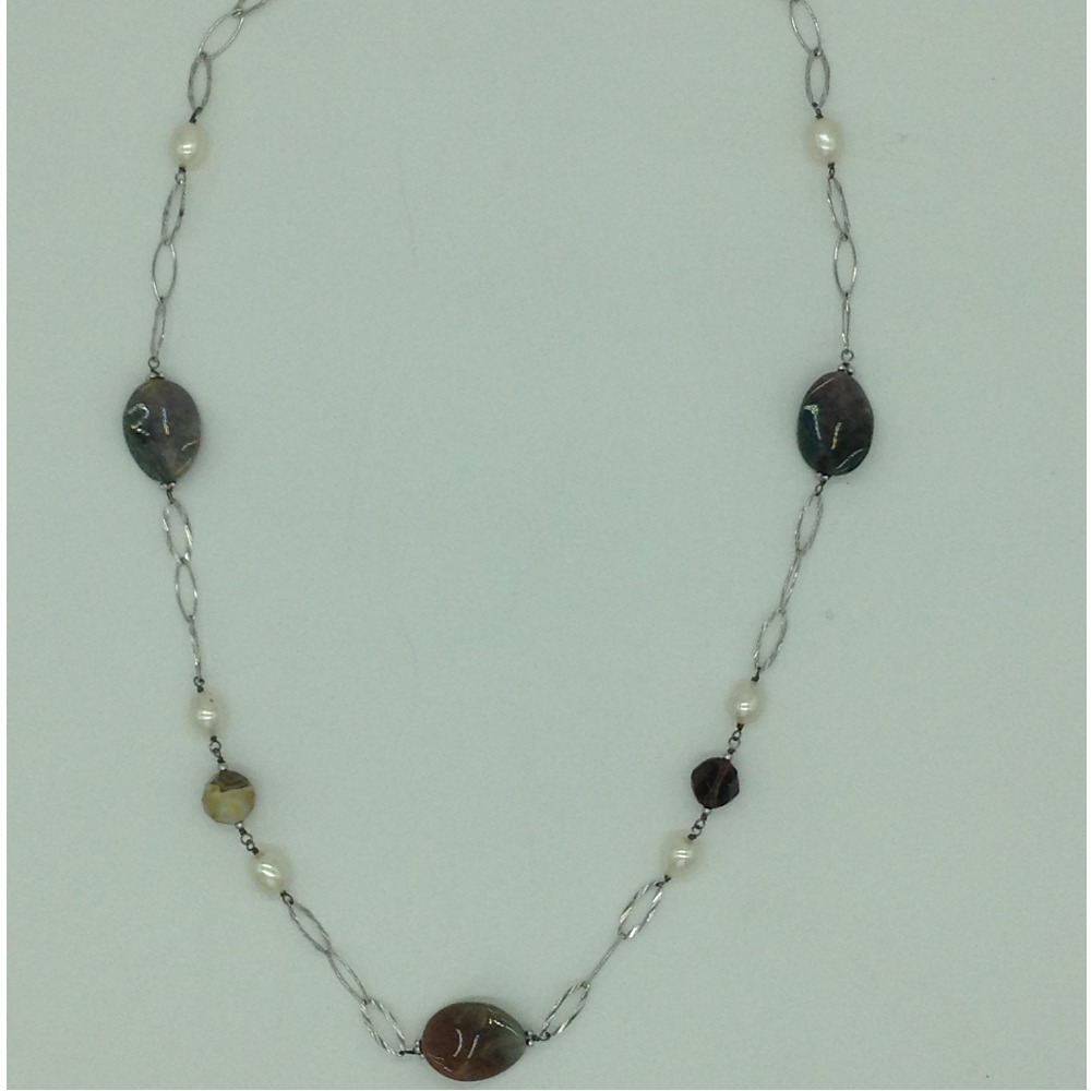 Freshwater cream pearls and semi tumbles silver chain jnc0100
