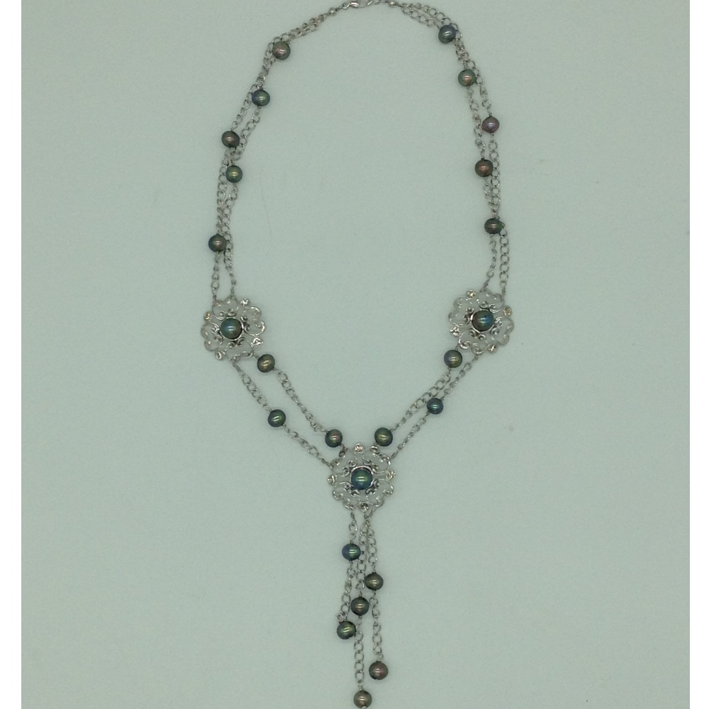 Freshwater black pearls silver necklace set jnc0099 - Image 4