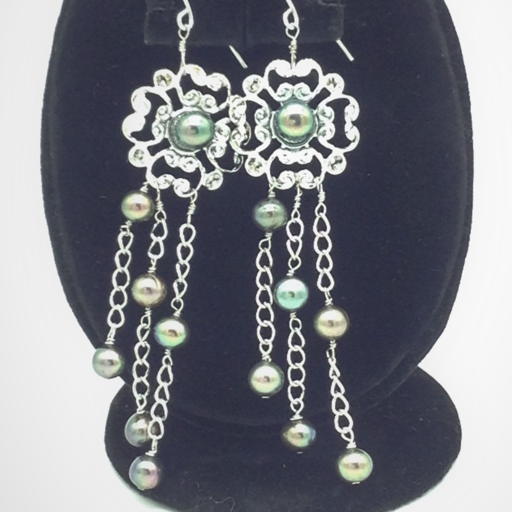 Freshwater black pearls silver necklace set jnc0099 - Image 3
