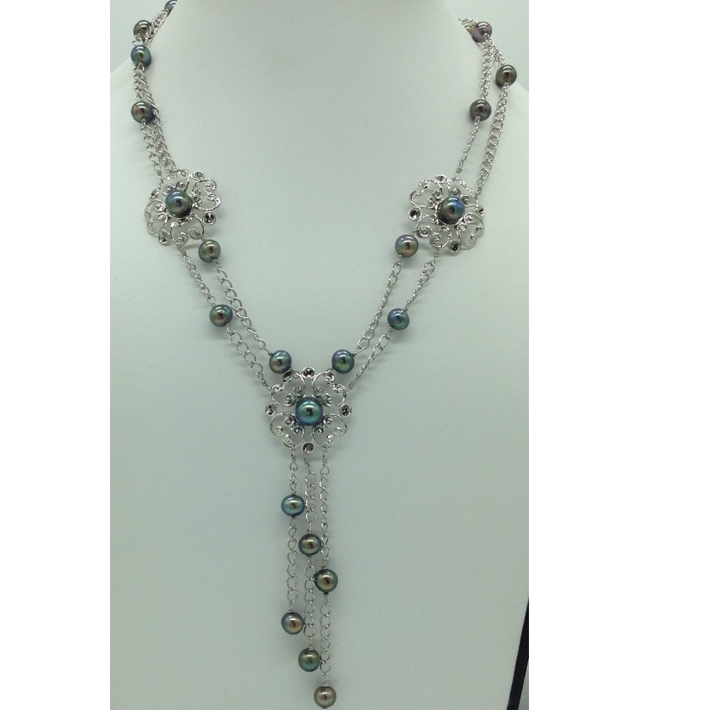 Freshwater black pearls silver necklace set jnc0099 - Image 2