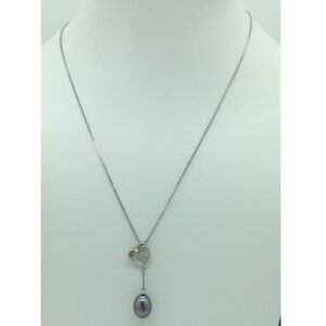 Freshwater grey drop pearls silver locket chain jnc0098