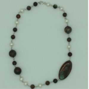 Freshwater cream pearls and melagite silver chain set jnc0095