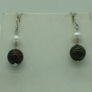 Freshwater cream pearls and melagite silver chain set jnc0095
