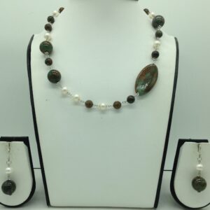 Freshwater cream pearls and melagite silver chain set jnc0095