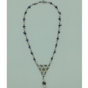 Freshwater white pearls and amethyst silver chain jnc0092