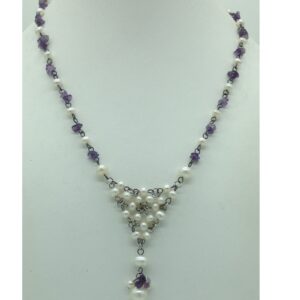 Freshwater white pearls and amethyst silver chain jnc0092