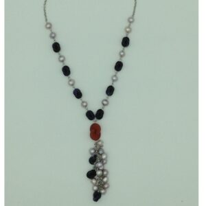 Freshwater pink pearls and blue sandstone silver chain set jnc0091
