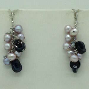 Freshwater pink pearls and blue sandstone silver chain set jnc0091