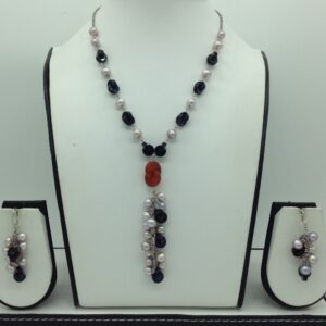 Freshwater pink pearls and blue sandstone silver chain set jnc0091