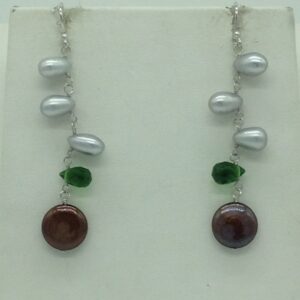 Freshwater pearls and green cz silver chain set jnc0089