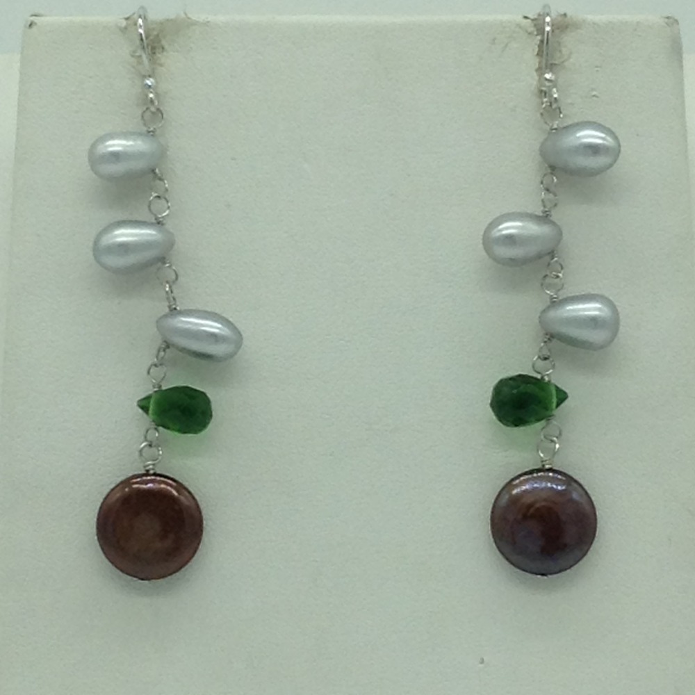 Freshwater pearls and green cz silver chain set jnc0089