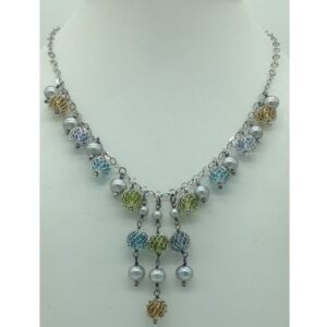 Freshwater grey pearls and semi beeds silver chain set jnc0088