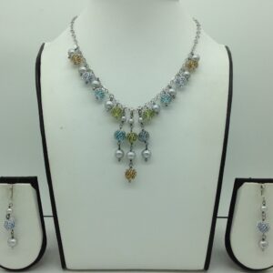 Freshwater grey pearls and semi beeds silver chain set jnc0088