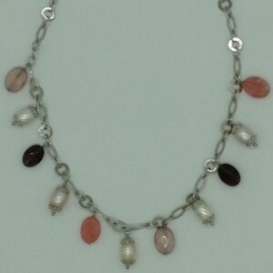 Freshwater white pearls and semi drops silver chain set jnc0086