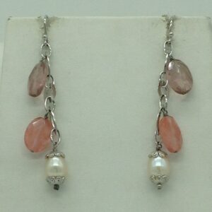 Freshwater white pearls and semi drops silver chain set jnc0086
