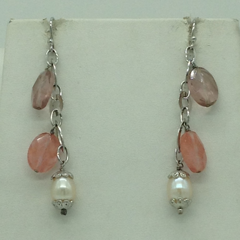 Freshwater white pearls and semi drops silver chain set jnc0086