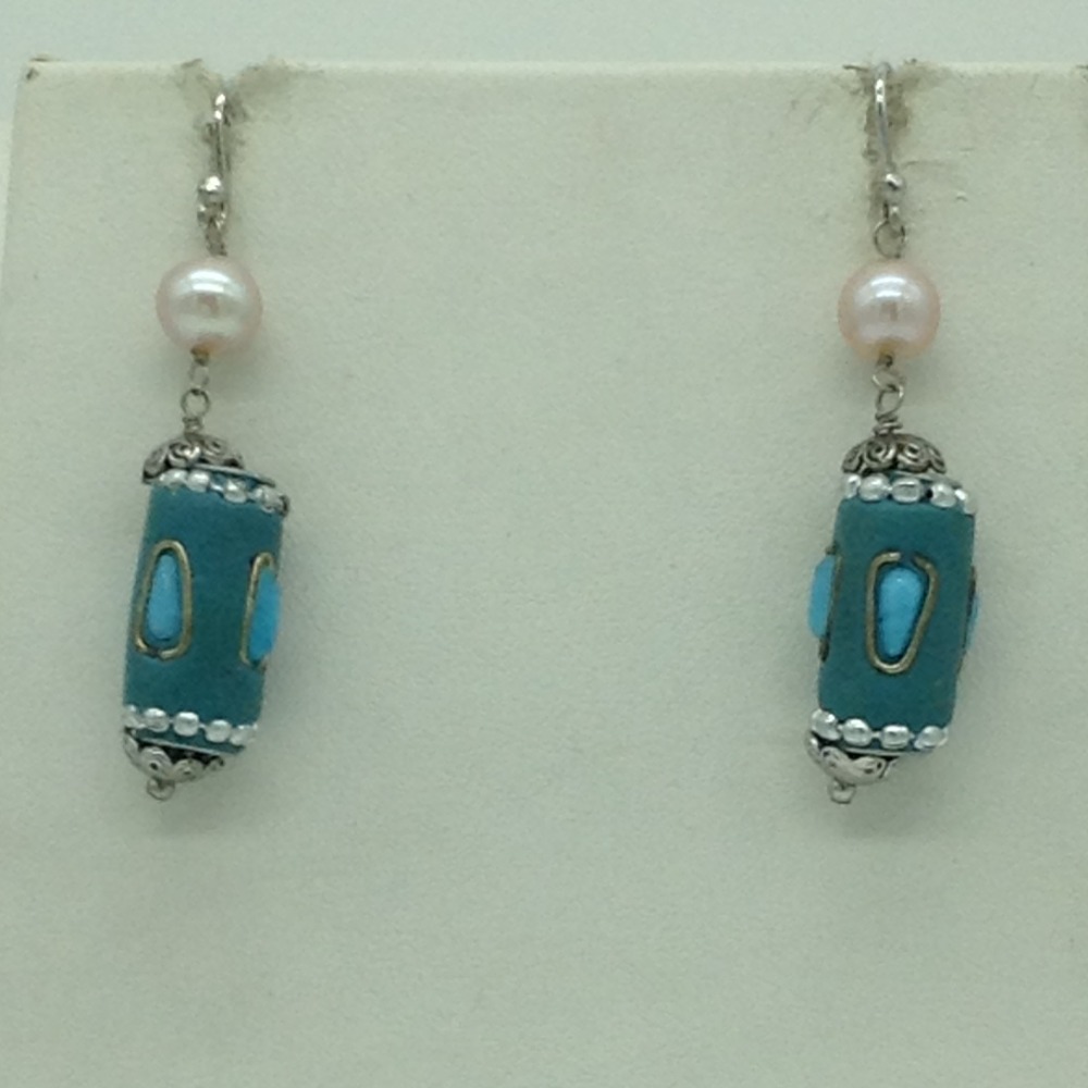 Freshwater white,pink pearls and turquoise silver chain set jnc0085