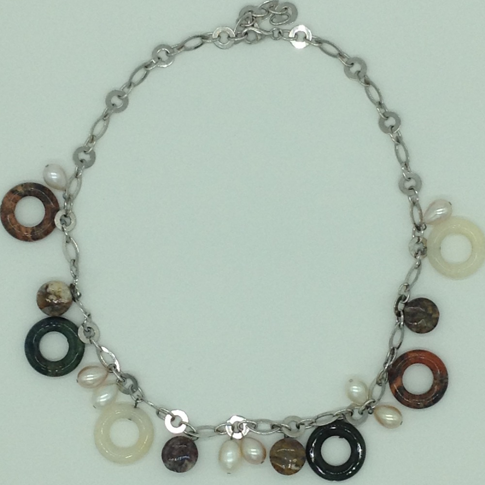 Freshwater white,pink pearls and semi rings silver chain jnc0084