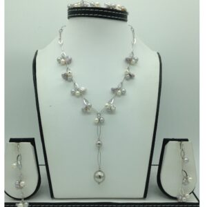 Freshwater white and grey pearls silver chain set jnc0083
