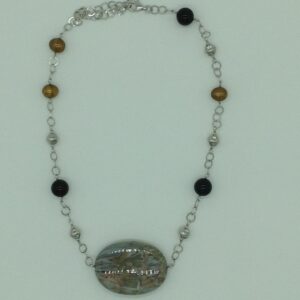 Freshwater brown pearls and black semi silver chain set jnc0081