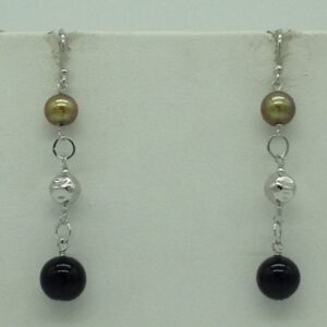Freshwater brown pearls and black semi silver chain set jnc0081
