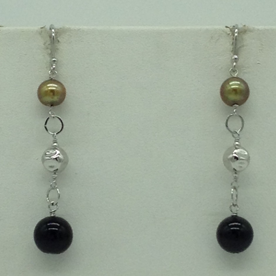 Freshwater brown pearls and black semi silver chain set jnc0081