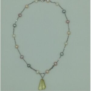 Freshwater multicolour pearls and citrine silver chain set jnc0079