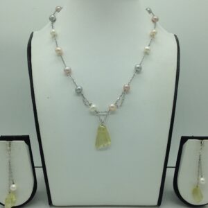 Freshwater multicolour pearls and citrine silver chain set jnc0079