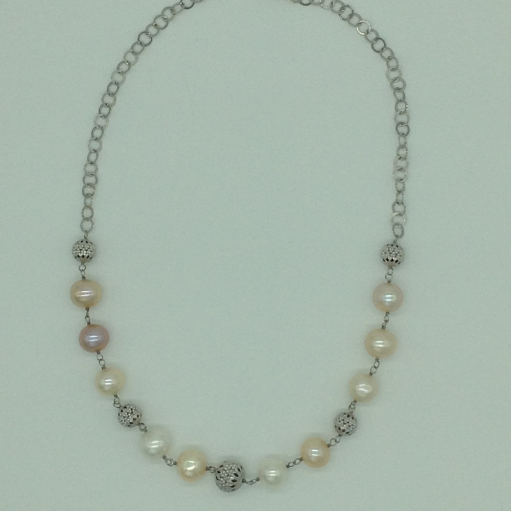 Freshwater pink pearls silver chain set jnc0078 - Image 8