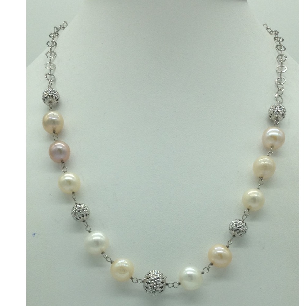 Freshwater pink pearls silver chain set jnc0078 - Image 6