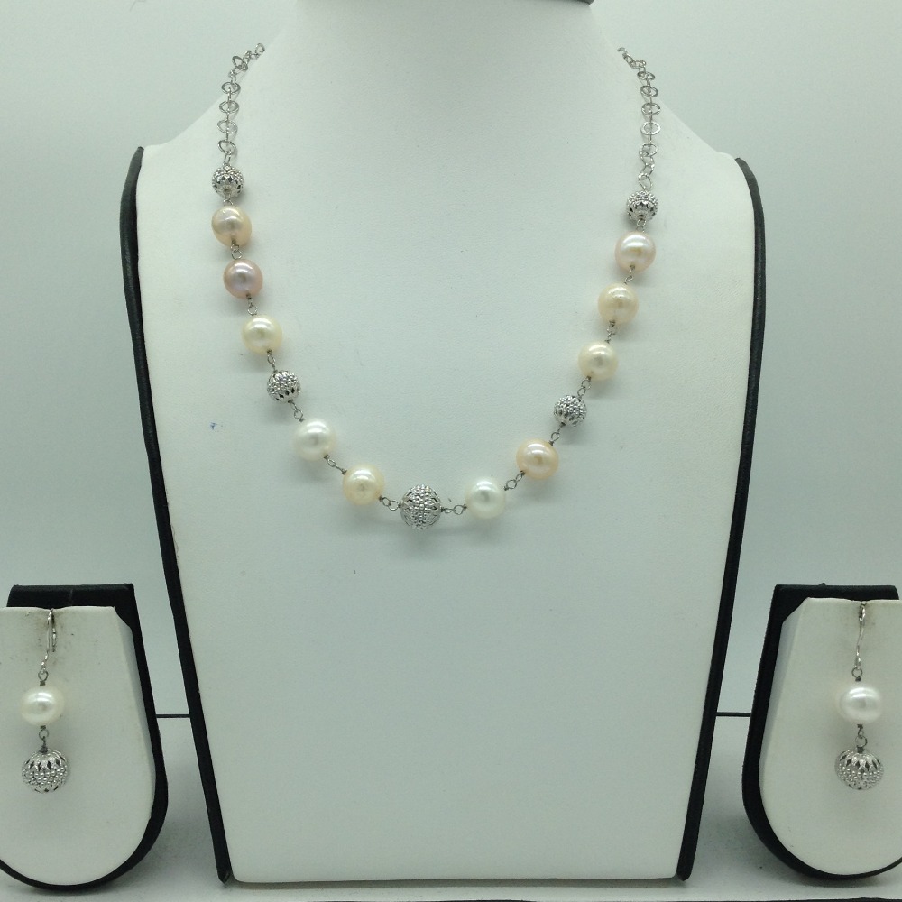 Freshwater pink pearls silver chain set jnc0078 - Image 5
