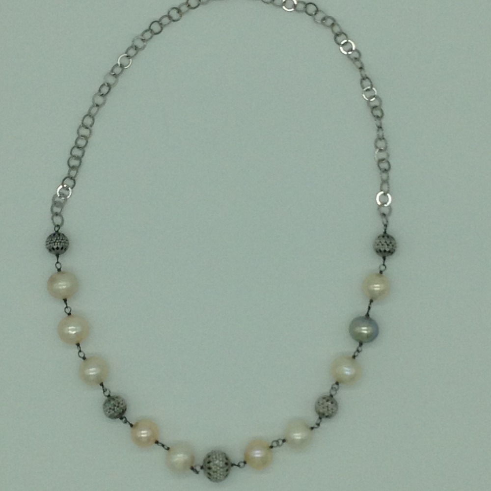 Freshwater pink pearls silver chain set jnc0078 - Image 4