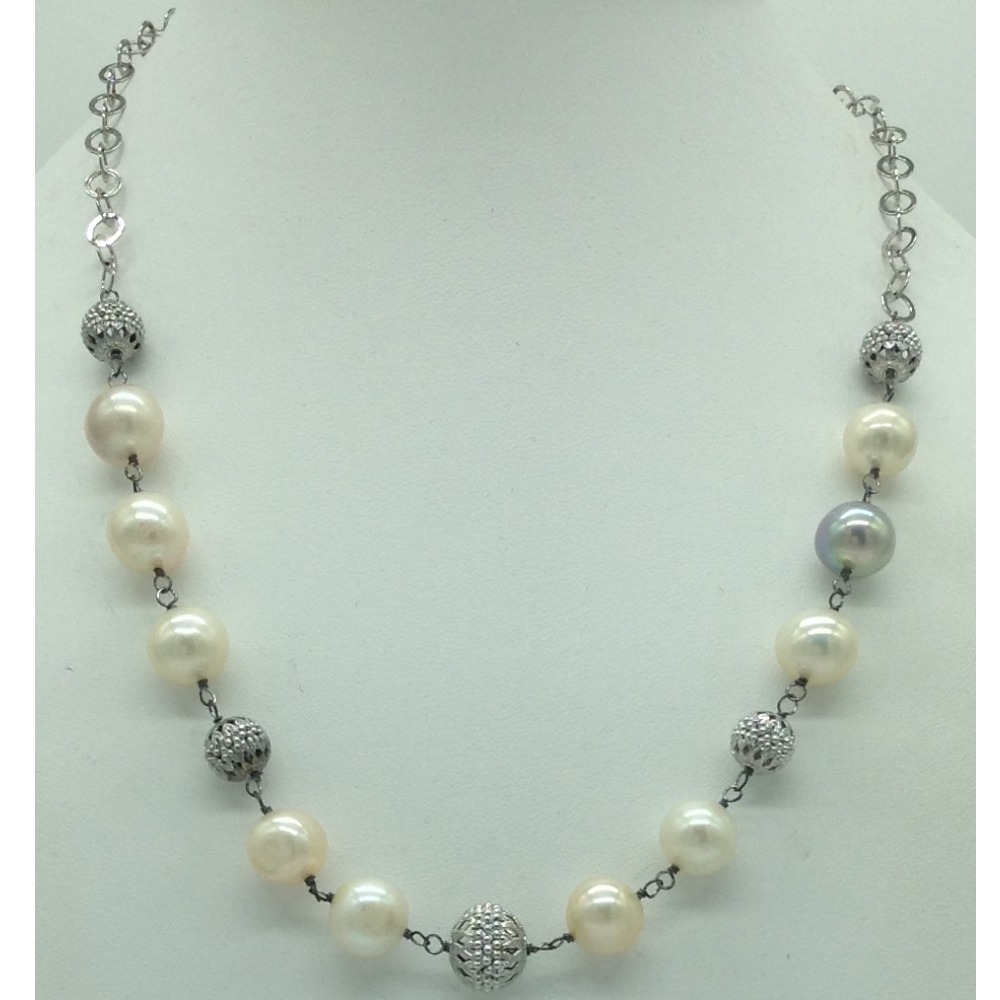 Freshwater pink pearls silver chain set jnc0078 - Image 2