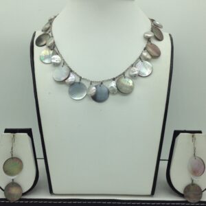 Freshwater grey pearls and grey mop chips silver necklace set jnc0075