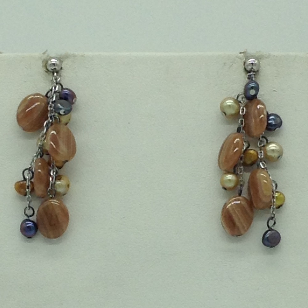 Freshwater pearls and brown semi drops silver necklace set jnc0073