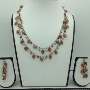 Freshwater pearls and brown semi drops silver necklace set jnc0073