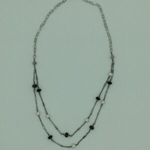 Freshwater white pearls and semi beeds silver necklace set jnc0072