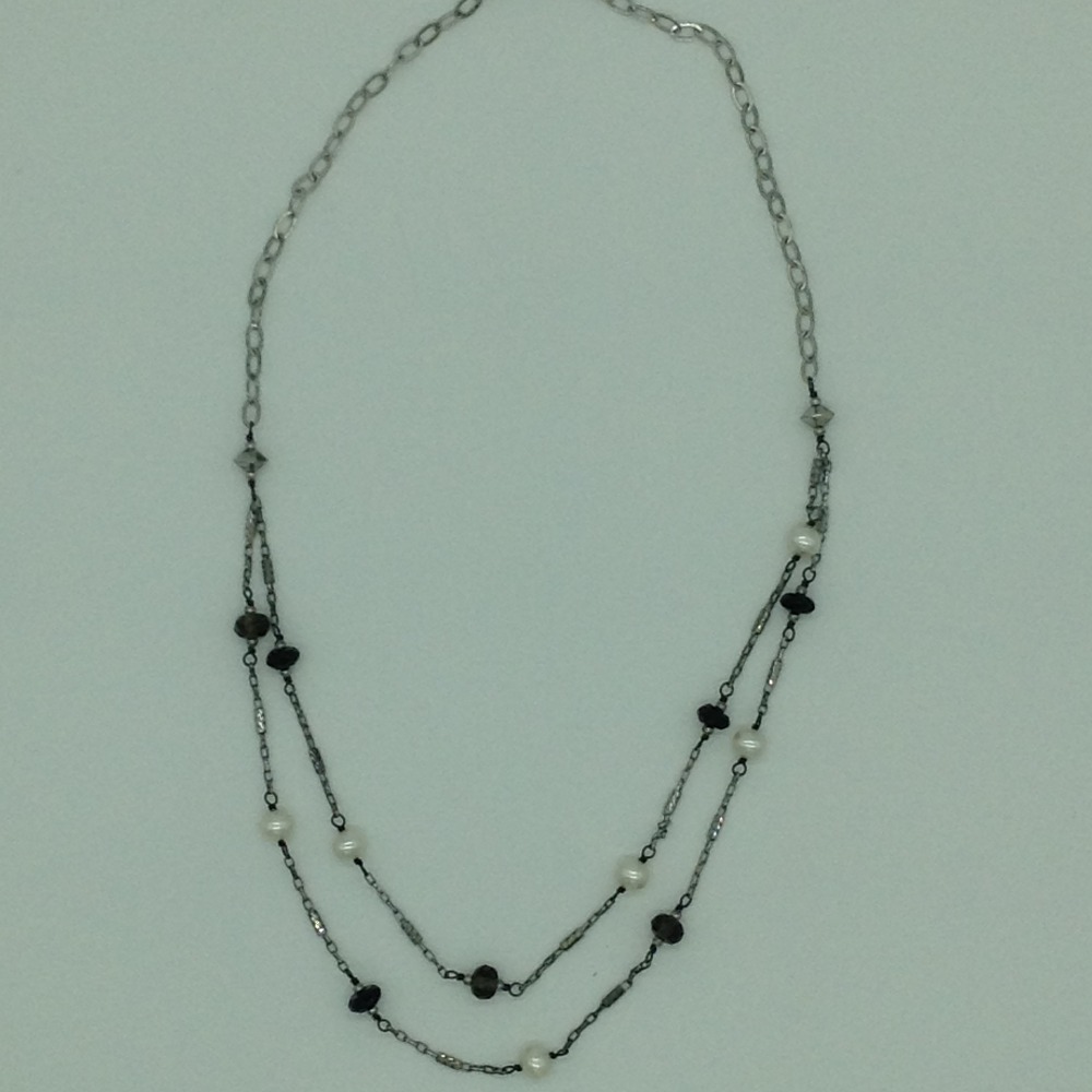 Freshwater white pearls and semi beeds silver necklace set jnc0072