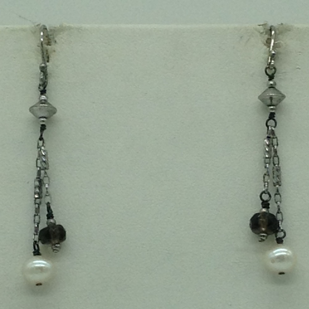 Freshwater white pearls and semi beeds silver necklace set jnc0072