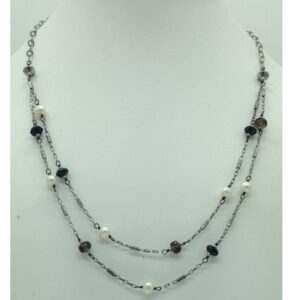 Freshwater white pearls and semi beeds silver necklace set jnc0072