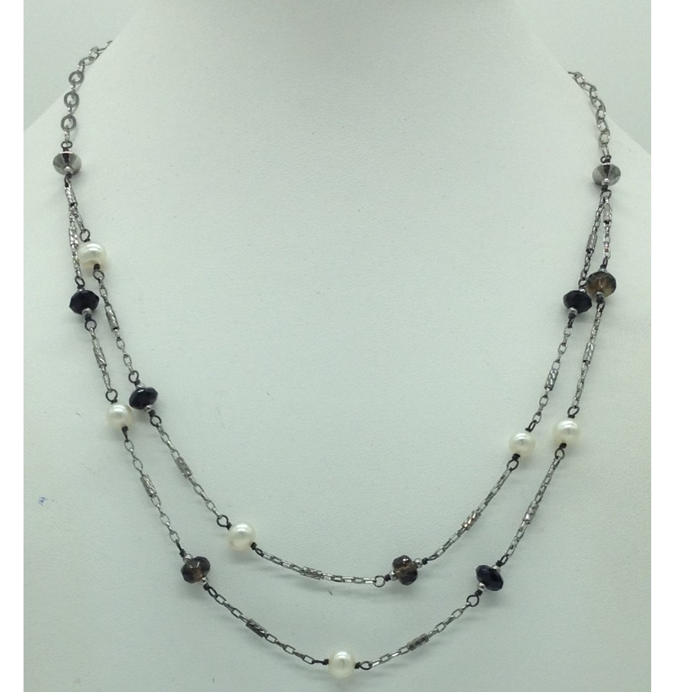 Freshwater white pearls and semi beeds silver necklace set jnc0072