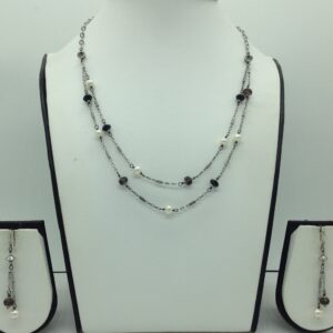 Freshwater white pearls and semi beeds silver necklace set jnc0072