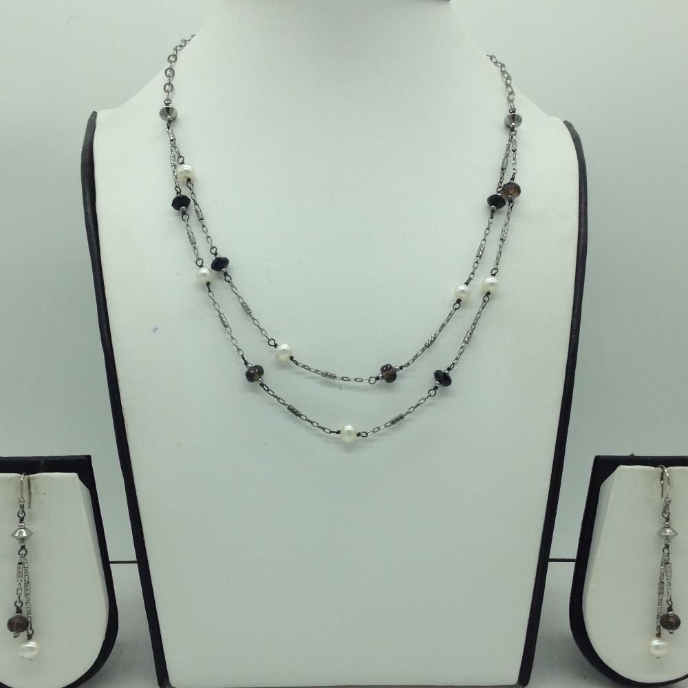Freshwater white pearls and semi beeds silver necklace set jnc0072