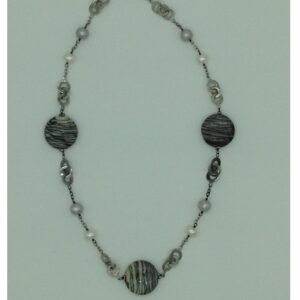Freshwater white pearls and semi chips silver necklace set jnc0071