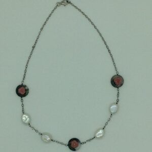 Freshwater white pearls and semi flowers silver necklace set jnc0070