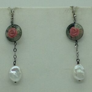 Freshwater white pearls and semi flowers silver necklace set jnc0070