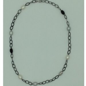 Freshwater white pearls and black semi silver necklace set jnc0069