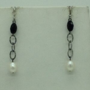 Freshwater white pearls and black semi silver necklace set jnc0069