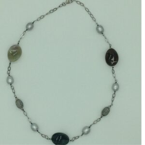 Freshwater grey pearls and semi baroque silver necklace set jnc0068
