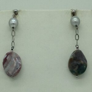 Freshwater grey pearls and semi baroque silver necklace set jnc0068